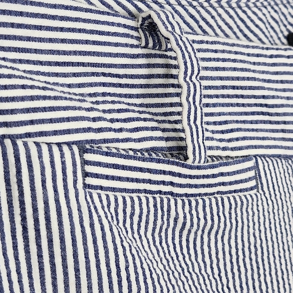 Talbots Cotton Curvy Seersucker  Ankle Blue Striped Pockets Pant Size 12 - Picture 3 of 9